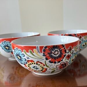 222 Fifth Razzle Dazzle Red Fine China Bowls - set of 3